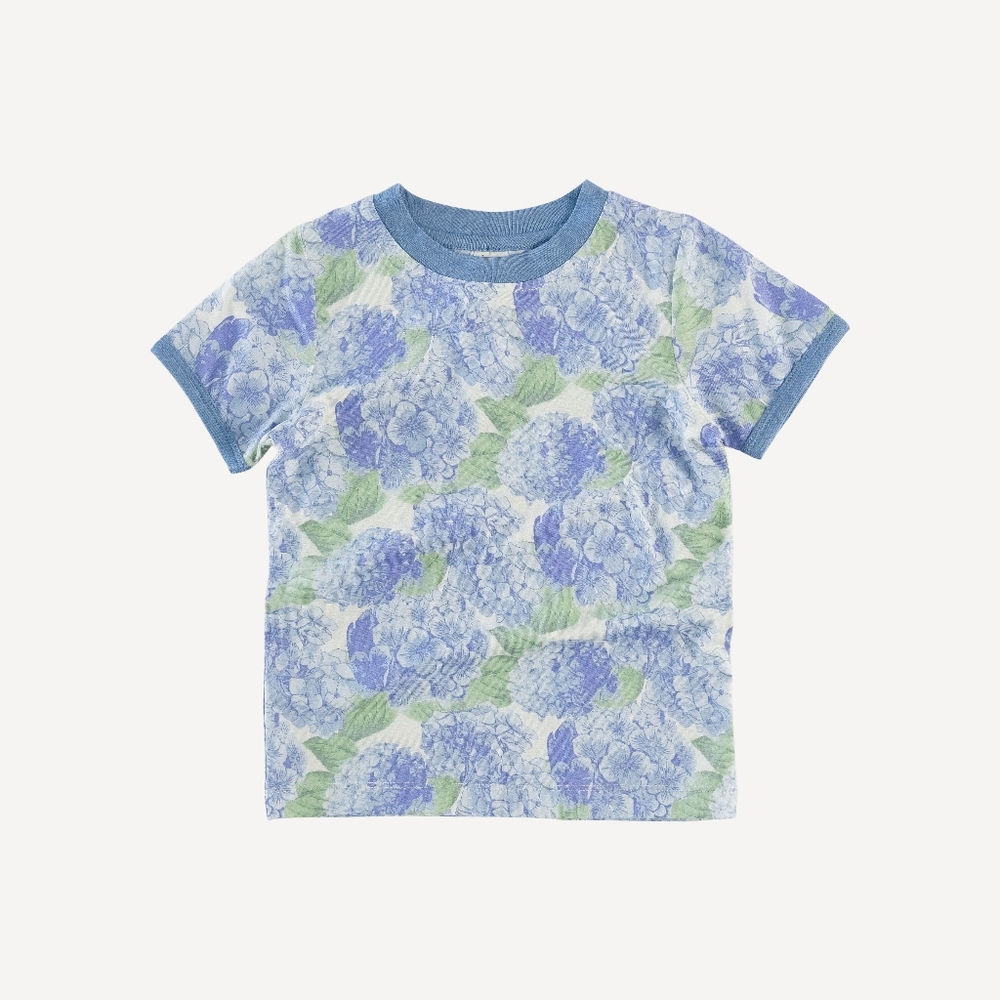 EUC 2T Kate Quinn Organics Short Sleeve Ringer Tee Blue Hydrangea Modal
